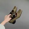 Versión de Piel de Oveja~Zapatos Mary Jane Estilo Uva Ma para Mujer, Cuero Genuino con Correa Cruzada, Punta Cuadrada, Tacón Grueso, Zapatos Planos de Ballet
