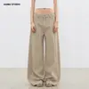 Pantalones de Trabajo JIAMU Acolchados Plegados 3D para Hombres y Mujeres Otoño Invierno Gris Oscuro Sueltos Rectos Pierna Ancha Pantalones Largos Versátiles