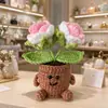 Adorno de Planta en Maceta Rosa Tejido a Mano Lindo con Manos y Pies Flor de Hilo Maceta Muñeca Decoración Creativa de Escritorio