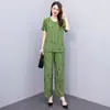 Novo Conjunto de Verão de Algodão e Seda de Alta Qualidade para Mulheres de Meia-Idade, Conjunto Esportivo Casual de Nove Peças Plus Size para Mãe