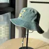 Sombrero de Pescador de Mezclilla Lavada con Oso de Dibujos Animados de Alta Calidad para Mujer, Primavera y Verano, Ala Ancha, Adelgazante de Rostro, Sombrero de Sol, Moderno