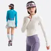Camiseta de manga larga con media cremallera, color sólido de otoño, para mujer, que absorbe la humedad y se seca rápidamente, top deportivo ligero y transpirable para senderismo y trekking