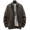 2026 Novo Suéter de Tricô Transfronteiriço Jaqueta Casual Masculina Cardigã Suéter de Tricô Solto com Gola Alta Forrado com Fleece