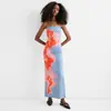 Roupas Femininas Europeias e Americanas Estilo Transfronteiriço Amazon Novo Tomara-que-caia Sexy Vestido Estampado com Fenda no Quadril para Mulheres na Praia