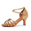 Sapatos de Dança Latina para Mulheres, Solado Macio Adulto, Salto Médio Alto, Prática de Dança Padrão Nacional para Meninas, Dança Country Cetim Fabricante Atacado