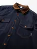 Camisa de Mezclilla Gruesa Indigo de Manga Larga Estilo Granero Retro Americano con Bolsillos, Chaqueta Camisa de Trabajo Pesado Vintage Tendencia