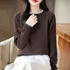 Suéter de Algodón Puro de Punto con Cuello Redondo y Bloques de Color, Estilo Coreano, Holgado, Adelgazante, Camisa Básica Simple, Tendencia de Moda para Mujer