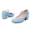 Zapatos de Tacón Medio Comercio Exterior Tacón Grueso Boca Baja Zapatos 43 Correa de Viaje Simple Zapatos de Cabeza Cuadrada Generación 40 talla extra Blanco Amarillo Azul
