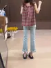 Jeans de Pierna Recta para Mujer 2024 Nuevo Verano Aspecto Adelgazante Pantalones Cigarrillo de Nueve Puntos Talla Grande Delgados que Cubren la Carne Pantalones de Lápiz