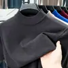 Suéter de Tricô Masculino para Primavera e Outono com Gola Alta Meia Mistura de Lã Manga Curta Slim Fit Moda Versátil Camada Base Roupa Masculina de Negócios