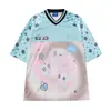 Camiseta de manga corta con cuello en V y estampado de estrellas de dibujos animados para niños, top deportivo de malla transpirable de verano, holgado