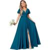 Comércio exterior nova mulher de manga curta vestido de dama de honra longo com decote em v fenda chiffon vestido de noite formal europeu e americano vestido das mulheres