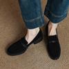 Série de corrida ~ 2025 primavera novos mocassins forrados de lã de caxemira sapatos de couro integral salto grosso veludo francês