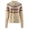Cárdigan de punto grueso vintage para otoño e invierno, de cachemira, talla grande, cuello redondo, manga larga, de un solo botón, corte holgado, con patrón
