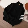 Suéter de Lana con Media Cremallera para Niños para Otoño e Invierno, Suéter Pulóver con Cuello Alto para Niños y Niñas, Estilo Coreano de Punto Holgado con Cuatro Rayas, Capa Base