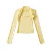 Top de Malha Sexy Falso Duas Peças Hot Girl Primavera 2026 Slim Fit Cor Sólida Camisa Base Camiseta Manga Longa Atacado