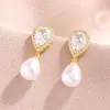 Pendientes de Botón Estilo Europeo Copo de Nieve Circonita Perla Pendiente Sin Níquel Pendiente de Circonita Estilo Coreano Novia Accesorios para Vestido de Boda Mujeres