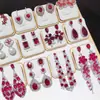 Pendientes de Plata Aguja Flor de Zircón Rojo Gota de Agua Hoja Borla Pendientes de Lujo Ligero de Gama Alta Pendientes de Moda Versátiles para Mujer