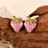 Brincos de Morango e Cereja Japoneses e Coreanos Mais Vendidos para Mulheres, Brincos de Aço Titânio Rosa Modernos e Elegantes, Joias de Aço Inoxidável Estilo Ins