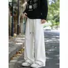 Pantalones casuales rectos de seda helada estilo americano para hombre, pantalones largos holgados de pierna ancha de moda para otoño, ropa elegante y cool para hombre