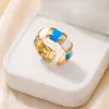 Anillo de Dedo Índice Abierto de Acero Inoxidable Nuevo Tohm Transfronterizo No Descolorante Color Esmalte Simple Anillo de Goteo de Aceite Al por Mayor