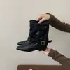 Botas de cavaleiro quadradas elegantes de outono e inverno para o deserto, de cano médio com fivela, estilo cinto retrô, para mulheres, novas 2026, botas curtas