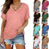 Camiseta feminina de manga curta com gola V, cor sólida, manga morcego, franzido lateral, 2025, moda europeia e americana transfronteiriça, novo produto de comércio exterior da Amazon