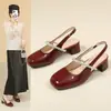 Zapatos Mary Jane de charol estilo francés con tiras de pedrería y talón abierto, sandalias de tacón grueso cuadrado para mujer, punta cuadrada, para ir a la oficina, punta cerrada, venta al por mayor