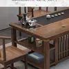 Nuevo Juego de Mesa y Sillas de Té Estilo Chino, Mesa de Té de Oficina de Madera Maciza, Juego para el Hogar, Mesa Pequeña Integrada para Preparar Té en el Balcón