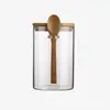 Frasco Redondo para Especias Colgante con Tapa de Bambú, Frasco de Vidrio de Borosilicato Alto, Frasco Sellado para Almacenamiento de Alimentos, Botella para Almacenamiento de Especias de Cocina