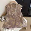 Colete Jacquard de Seda com Fio Dourado e Padrão de Cabacinha, Qualidade Garantida, Estilo Chinês Tradicional, para Mulheres de Meia-Idade