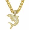Colar com pingente de tubarão, estilo hip hop popular europeu e americano, cheio de diamantes, com strass, corrente cubana de liga de zinco e personalidade