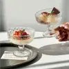 Copas de vidrio únicas estilo francés con relieve y base corta, vasos para batidos, copas de postre de alta gama, copas de yogur de lujo y copas de helado vintage