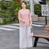 Conjunto de Manga Corta de Alta Gama para el Día de la Madre 2026 Nuevo Estilo de Verano para Madres de Mediana Edad, Elegante y Clásico Top que Cubre la Barriga Conjunto de Dos Piezas