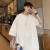 Verão 2025 Nova Camiseta Masculina Moda Rasgada Manga Curta Solta Oversized Personalidade Moda Americano Retrô Plus Size Camiseta