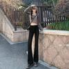 Jeans Flare Feminino Petite Azul Vintage Casual Emagrecedor Cintura Alta Boca de Sino para 2025 com Bolsos Frontais