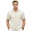 Ropa para Hombre Transfronteriza Cárdigan de Punto para Hombre con Solapa y Manga Corta con Ribete de Color Contrastante Camisa Polo Casual de Negocios para Hombre Sj0014