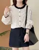 Chegada Nova Outono 2026 Estilo Japonês Gola Alta Renda Poá Solto Blusa Feminina Manga Longa Camisa Branca Tendência