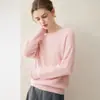 Suéter de cachemira 100% pura de lujo ligero para mujer, cuello redondo, corte holgado, top de punto versátil, capa base para otoño e invierno, color liso