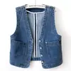 Chaleco Retro de Mezclilla Estilo Hong Kong Corto para Mujer Chaleco Ajustado 2025 Primavera y Otoño Nuevo Casual Cuello Redondo Exterior