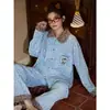 Pijama de otoño e invierno para mujer DeRong, cárdigan de solapa con dibujos animados, conjunto de ropa para el hogar de manga larga, popular en las transmisiones en vivo de Douyin y Xiaohongshu