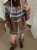 Outono e Inverno Novo Estilo Coreano Fair Isle Solto Preguiçoso Cardigã de Tricô Top Feminino Macio Ceroso Botão de Chifre Jaqueta Suéter Grossa