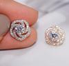 Pendientes de plata para mujer, platino, elegantes, japoneses, coreanos, con circonita rosa, sencillos, combinables, europeos y americanos, dulces joyas