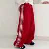 Pantalones deportivos de felpa forrada a rayas para niñas, nueva colección otoño/invierno 2026, elegantes y modernos, estilo coreano, corte holgado, atléticos y casuales, de pierna ancha, largos