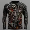 Série Popular de Halloween na Amazon: Camiseta Masculina de Manga Longa com Gola Redonda e Estampa 3D de Caveira para Halloween
