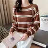 Suéter corto de rayas con flecos para mujer, nuevo estilo de otoño, corte holgado, top de punto moderno y popular, prenda de abrigo elegante