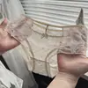 Panty de Malla de Encaje Estilo Francés Puramente Sexy Transpirable Algodón Puro en la Entrepierna Dulce y Sexy de Cintura Media-Alta que Moldea la Cadera para Mujer