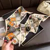 Bufanda Larga Nueva Delgada Estampada de Doble Capa, Bufanda Decorativa de Seda para Viajar al Trabajo, Pañuelo Diagonal para el Cabello de Primavera y Verano, Cinta Estrecha Versátil