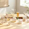 Xícara de chá de vidro resistente ao calor com padrão floral, jarra para chá gelado com infusão de flores, bule, conjunto de chá Kung Fu, tigela com tampa, xícara de justiça, xícara de chá verde