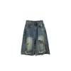 Jeans Cropped Desgastados Yuyi High Street para Mujer, Estilo Americano de Verano Pierna Ancha Ajuste Holgado Petites de Longitud Media Cxc8338